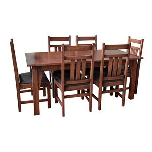 Pemberly Row Arts and Crafts Solid Wood Dining Table Set in Walnut Oak