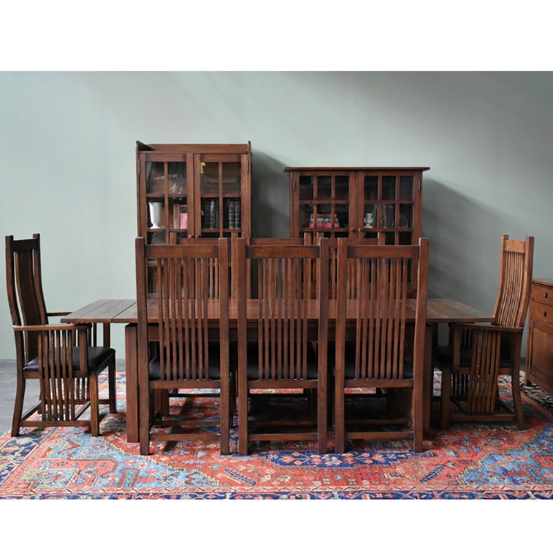 Pemberly Row Arts and Crafts Solid Wood Dining Set in Walnut