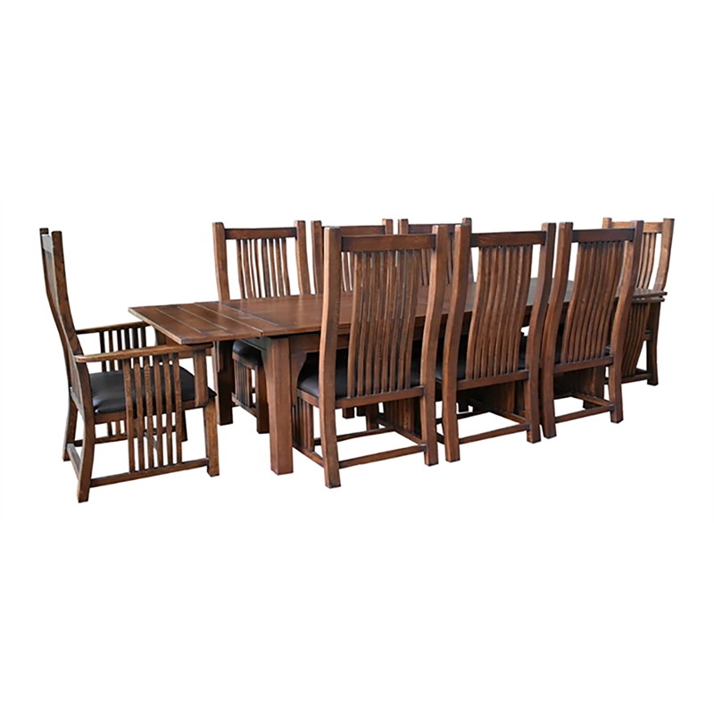 Pemberly Row Arts and Crafts Solid Wood Dining Set in Walnut