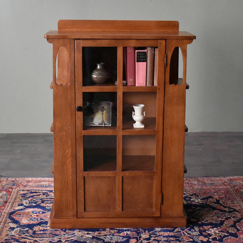 Pemberly Row Arts and Crafts 1 Door Wood Bookcase in Cherry Finish