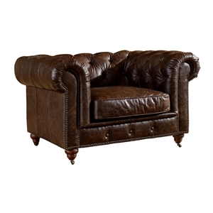 Pemberly Row Top Grain Leather Chesterfield 47&quot Leather Sofa in Brown