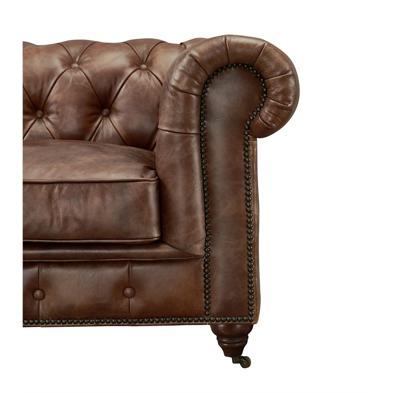 Pemberly Row Top Grain Leather Chesterfield 72