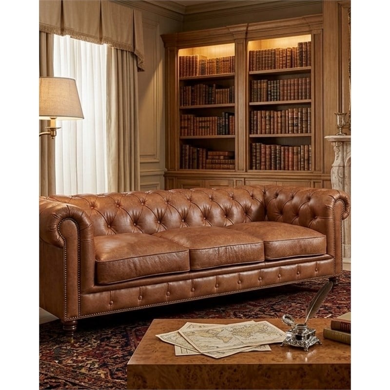 Pemberly Row Top Grain Leather Chesterfield 95