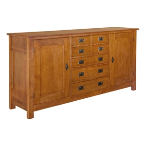 Pemberly Row Arts and Crafts 7-Drawer Solid Wood Sideboard in Cherry