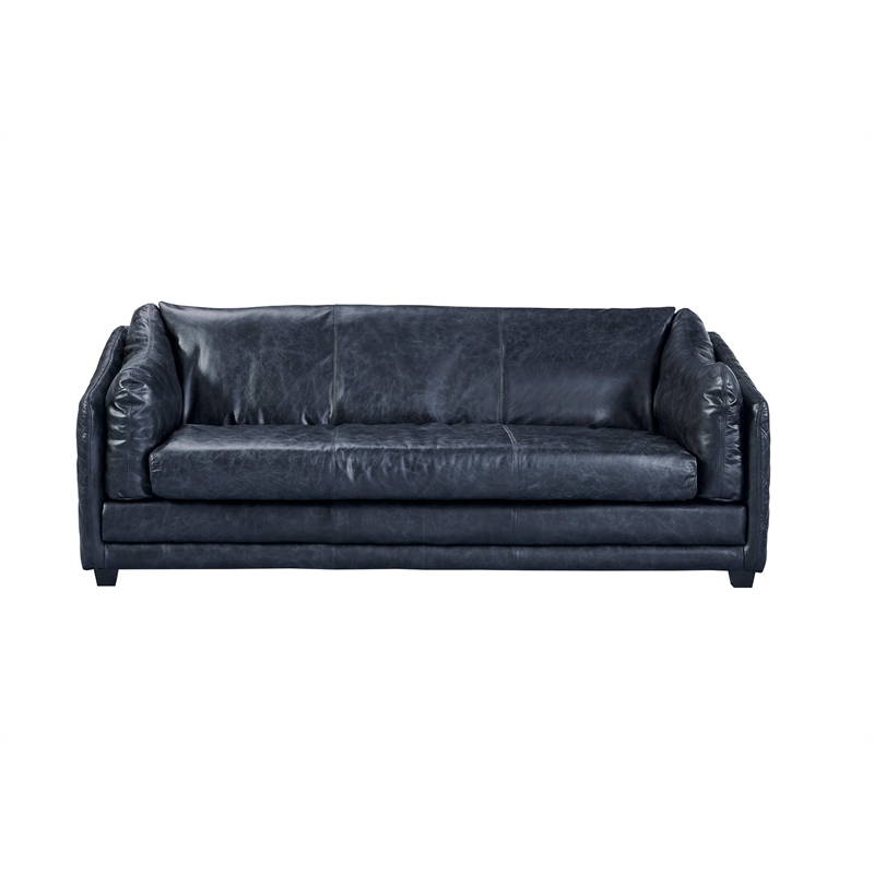 Pemberly Row Contemporary Italian Leather Sofa in Slate Finish