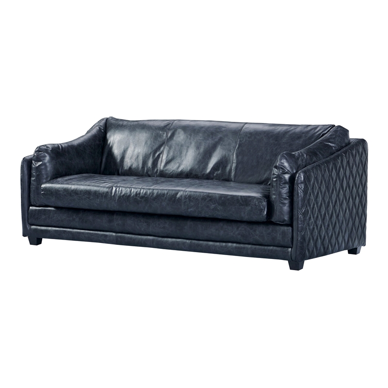 Pemberly Row Contemporary Italian Leather Sofa in Slate Finish