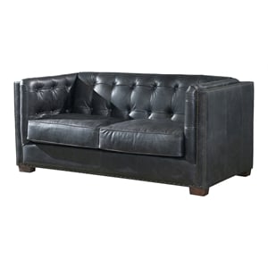 Pemberly Row Contemporary Italian Leather Loveseat in Slate Finish