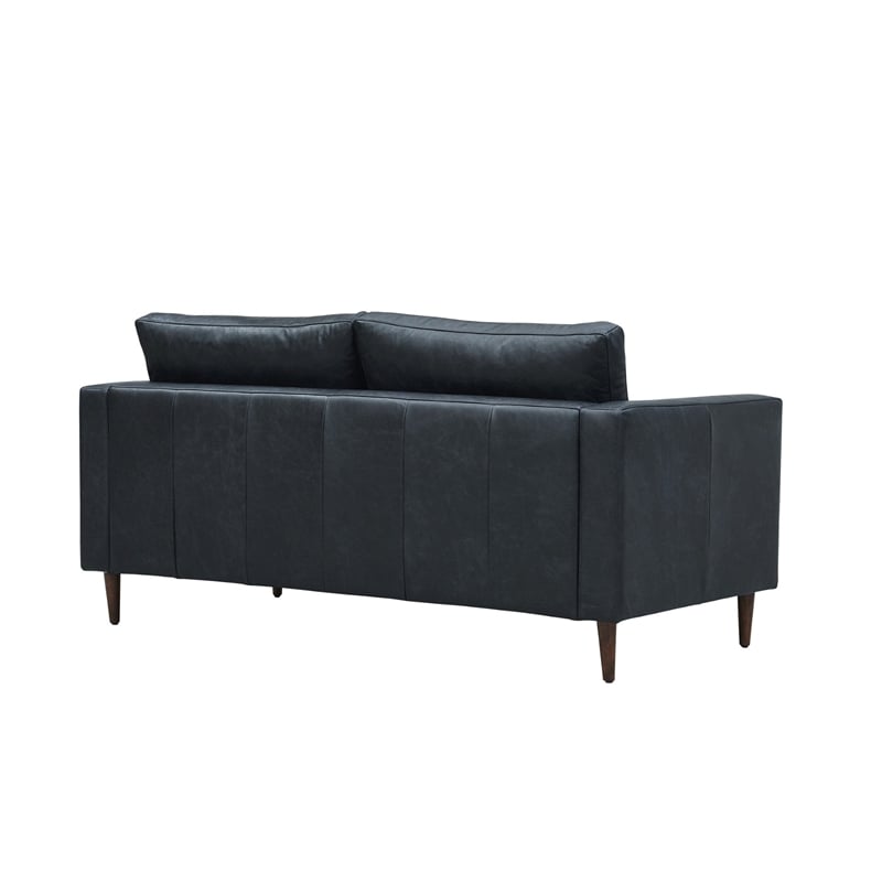Pemberly Row Contemporary Italian Leather Loveseat in Slate Finish