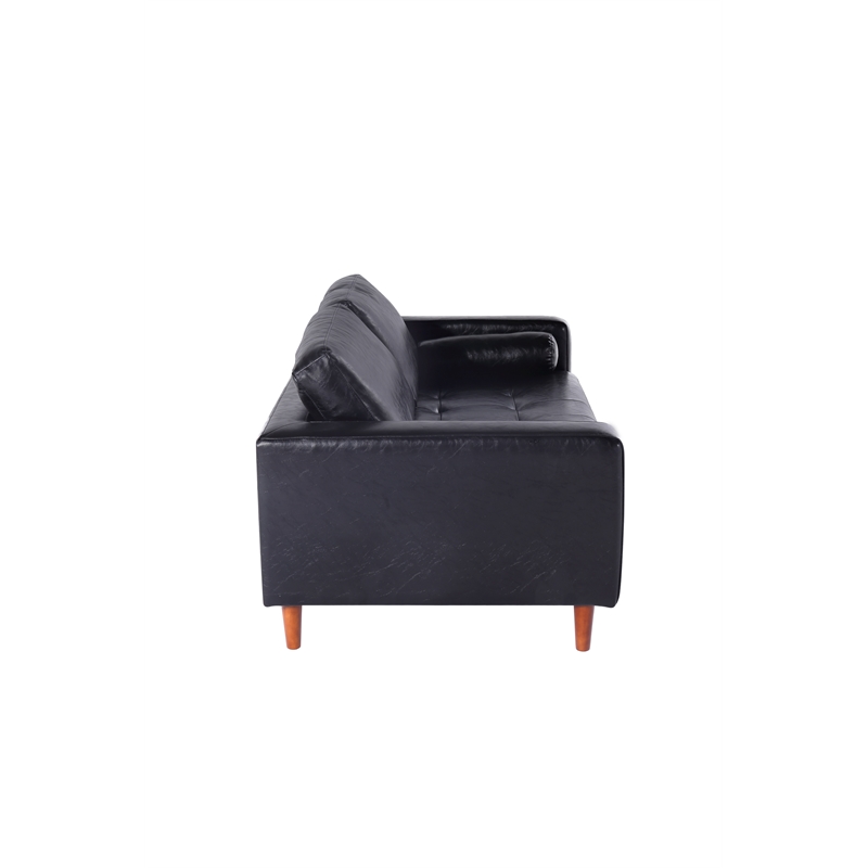 Pemberly Row Contemporary PU Faux Leather Loveseat in Black Finish