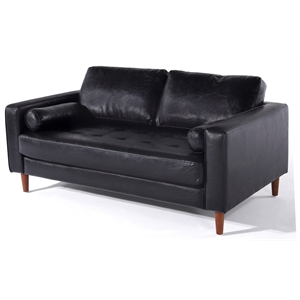 Pemberly Row Contemporary PU Faux Leather Loveseat in Black Finish