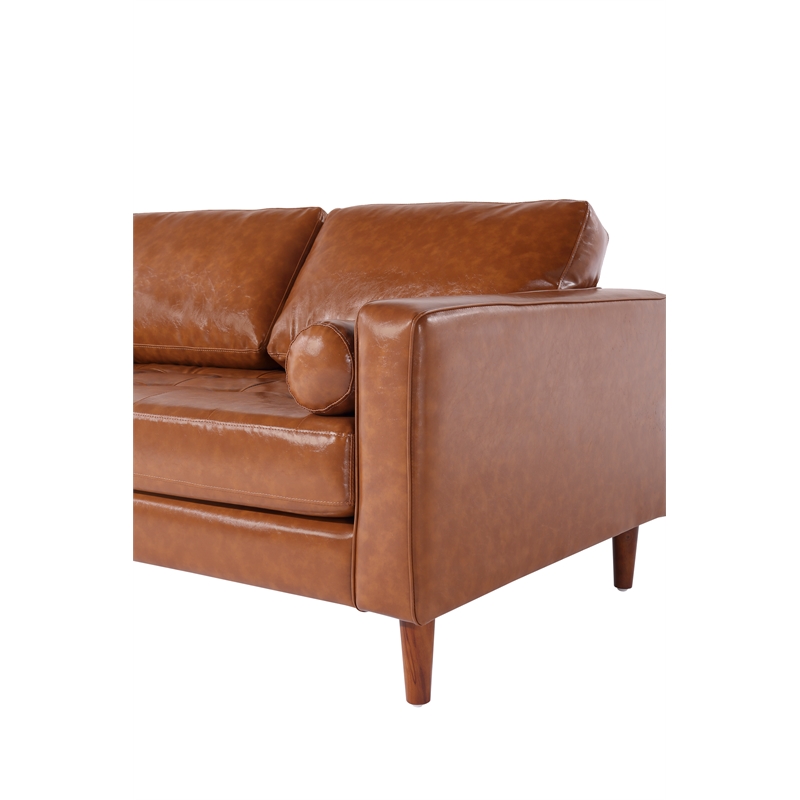 Pemberly Row Contemporary PU Faux Leather Loveseat in Brown Finish