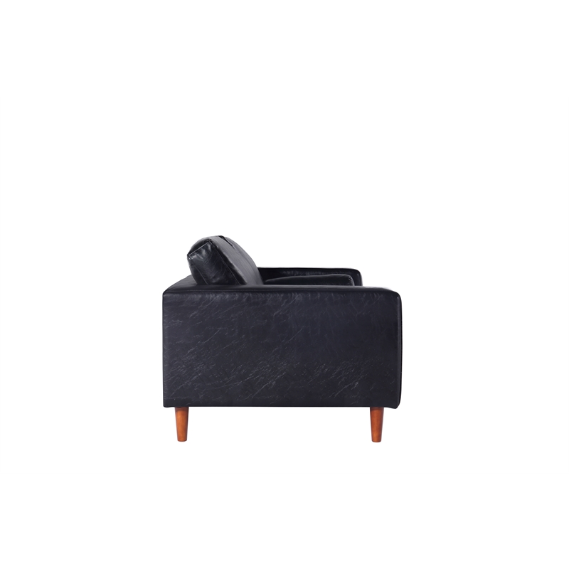 Pemberly Row Contemporary PU Faux Leather & Wood Arm Chair in Black