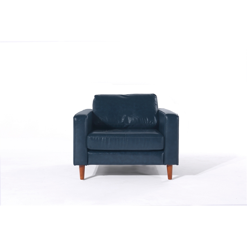 Pemberly Row Contemporary PU Faux Leather & Wood Arm Chair in Blue