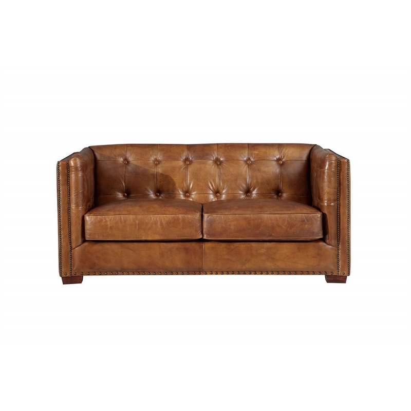 Pemberly Row Contemporary Leather Arm Chair in Light Brown Finish