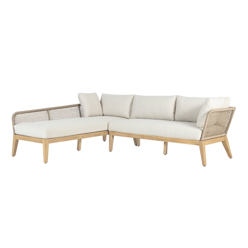 Pemberly Row Teak Wood 2-piece Left Arm Chaise Outdoor Sectional - Beige