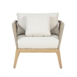 Pemberly Row Teak Wood Outdoor Arm Chair with Beige Rope Design