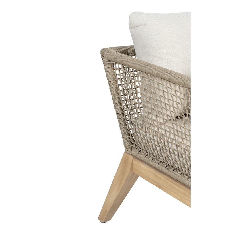 Pemberly Row Teak Wood Outdoor Arm Chair with Beige Rope Design