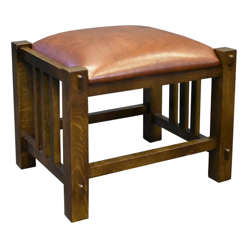 Pemberly Row Mission Spindle Stool - Quarter Sawn Oak & Leather - Walnut