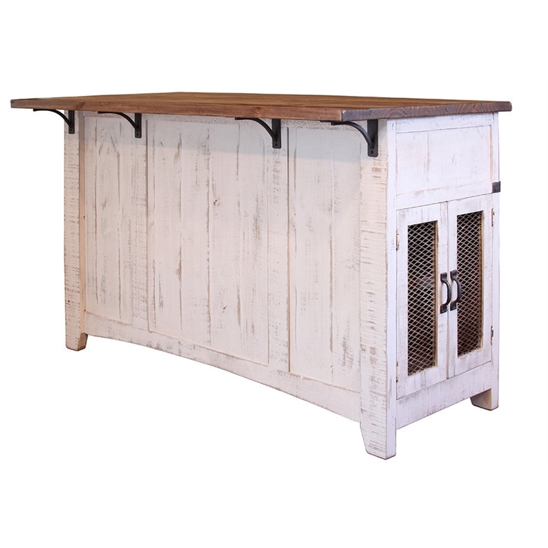 Pemberley Row Solid Wood Distressed White Kitchen Island Rectangular Generous Storage