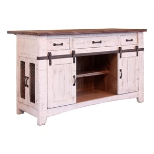 Pemberley Row Solid Wood Distressed White Kitchen Island Rectangular Generous Storage