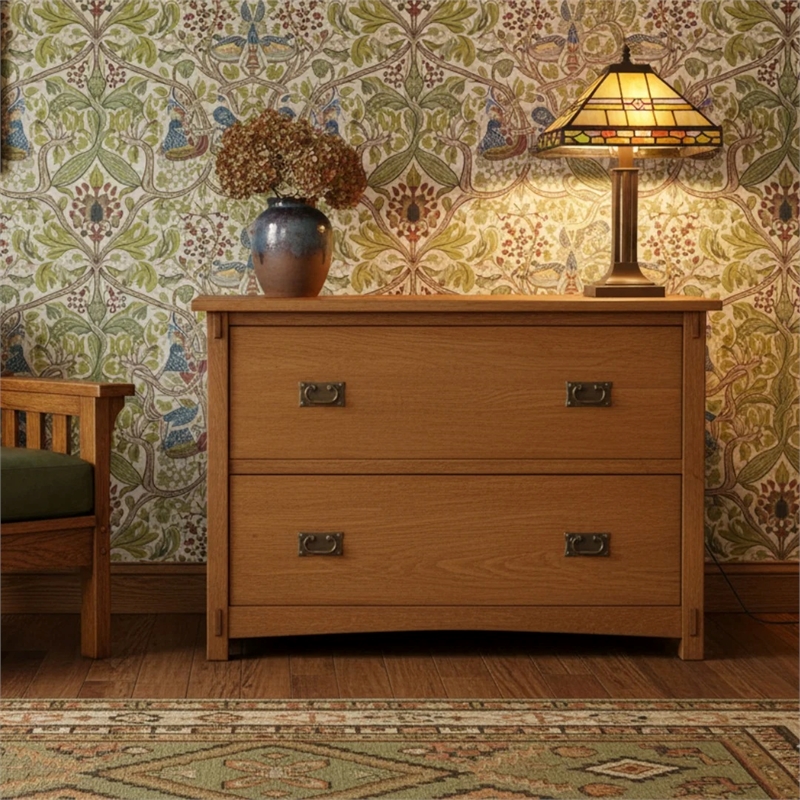 Pemberly Row Mission Solid Oak Wood 2-Drawers Lateral File Cabinet in Walnut