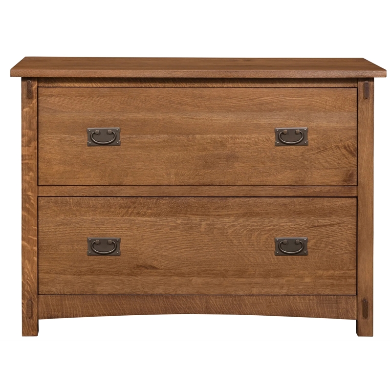 Pemberly Row Mission Solid Oak Wood 2-Drawers Lateral File Cabinet in Walnut