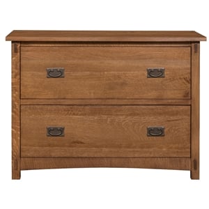 Pemberly Row Mission Solid Oak Wood 2-Drawers Lateral File Cabinet in Walnut