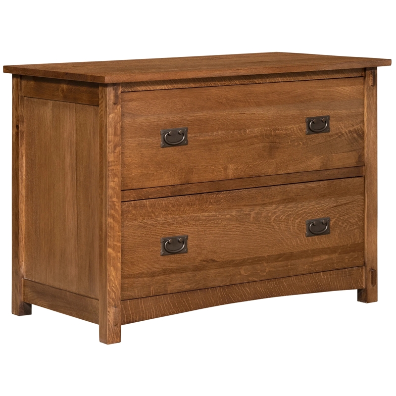 Pemberly Row Mission Solid Oak Wood 2-Drawers Lateral File Cabinet in Walnut