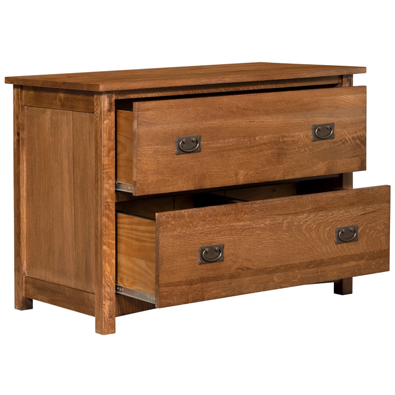 Pemberly Row Mission Solid Oak Wood 2-Drawers Lateral File Cabinet in Walnut