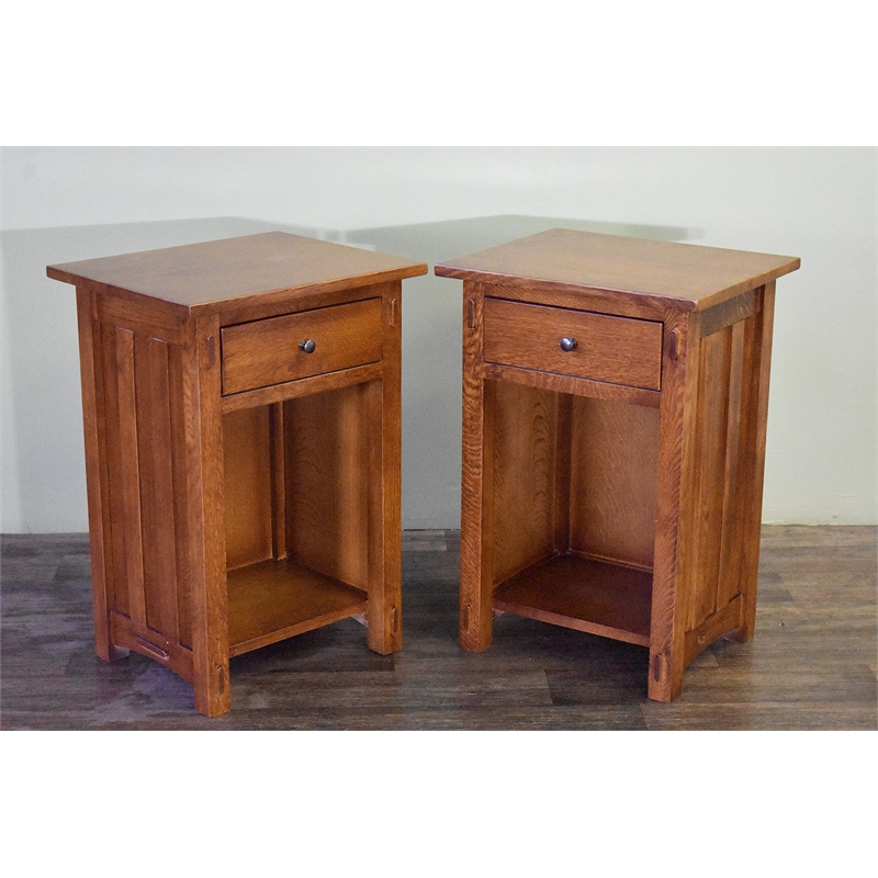 Pemberly Row Mission Solid Quarter Sawn Oak 1 Drawer End Table