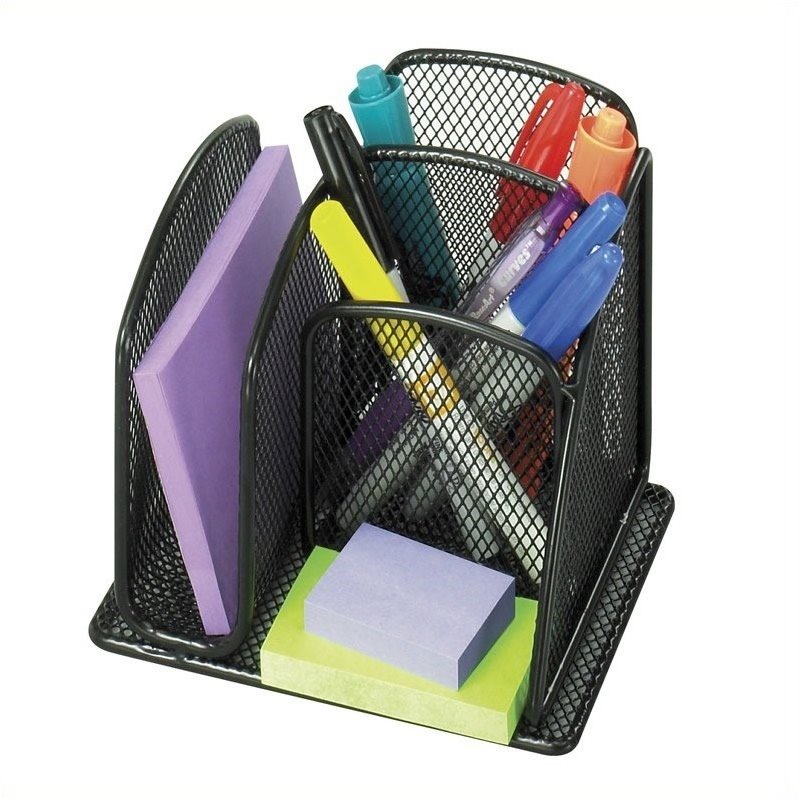 Pemberly Row Contemporary Stainless Steel Mini Organizer in Black