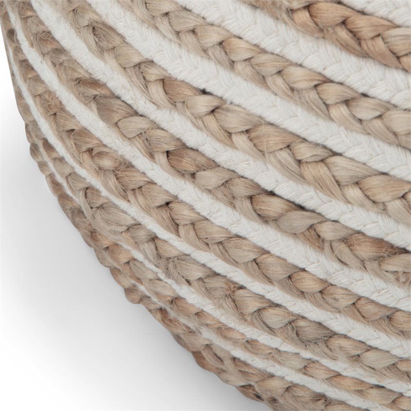 Pemberly Row Contemporary Boho Round Pouf in Natural JUTE Fabric