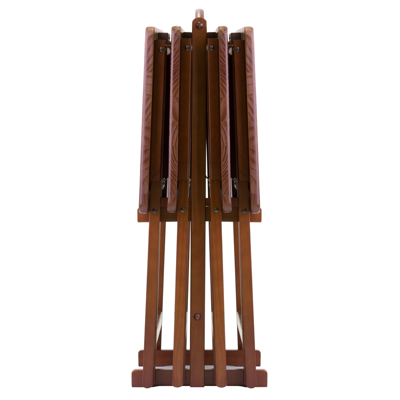 Pemberly Row 5-Piece Transitional Solid Wood Snack Table Set in Walnut