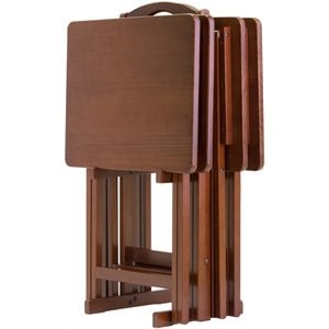 Pemberly Row 5-Piece Transitional Solid Wood Snack Table Set in Walnut