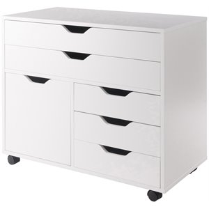 Pemberly Row 3-Section Mobile Contemporary Wood Storage Cabinet in White