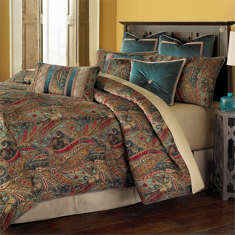 Pemberly Row Contemporary 10-Piece Paisley Velvet King Comforter Set