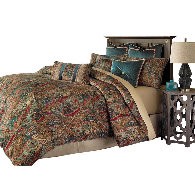 Pemberly Row Contemporary 10-Piece Paisley Velvet King Comforter Set
