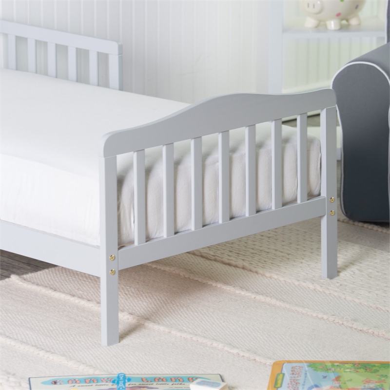 Pemberly Row Contemporary New Zealand Pine Solid Wood Toddler Bed in Gray