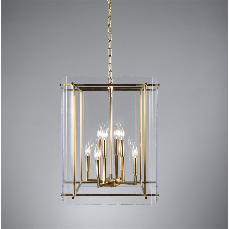 Pemberly Row 8-Light Iron Metal and Acrylic Geometric Chandelier in Gold