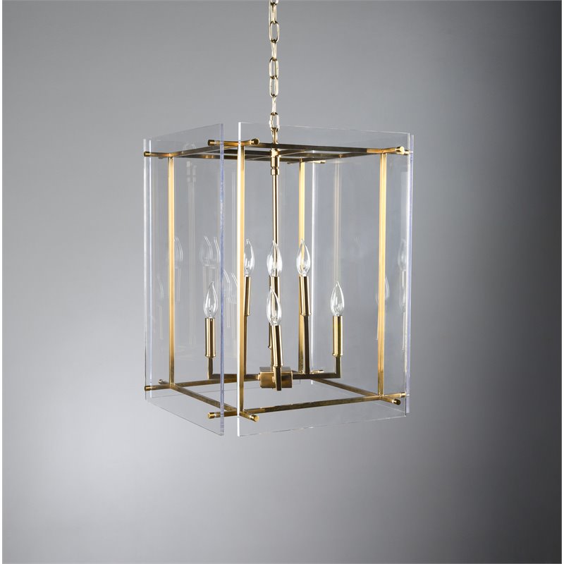 Pemberly Row 8-Light Iron Metal and Acrylic Geometric Chandelier in Gold