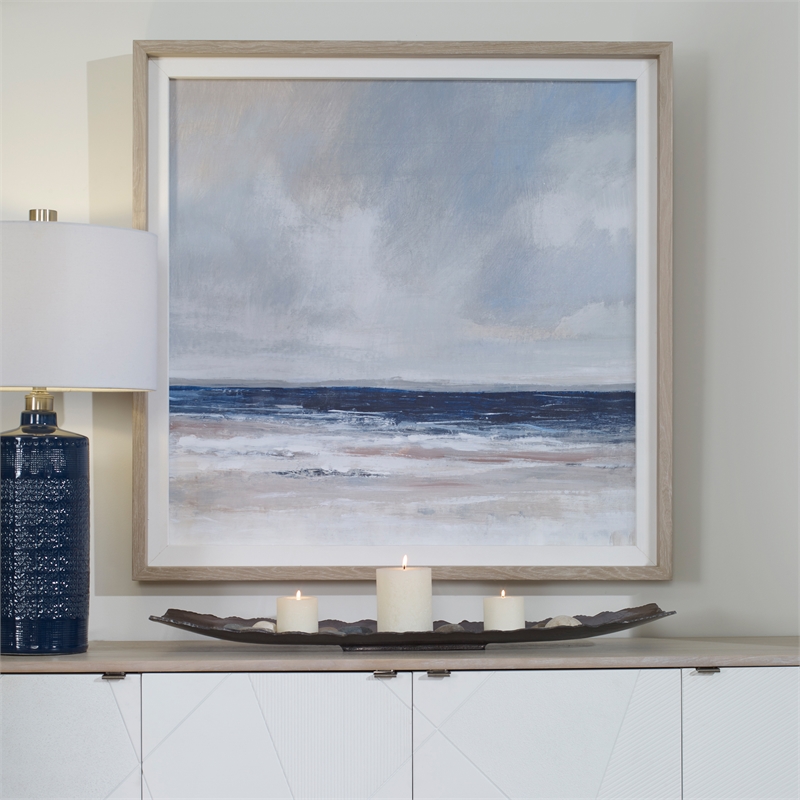 Pemberly Row Distant Land Linen and Pine Wood Framed Print in Multi-Color