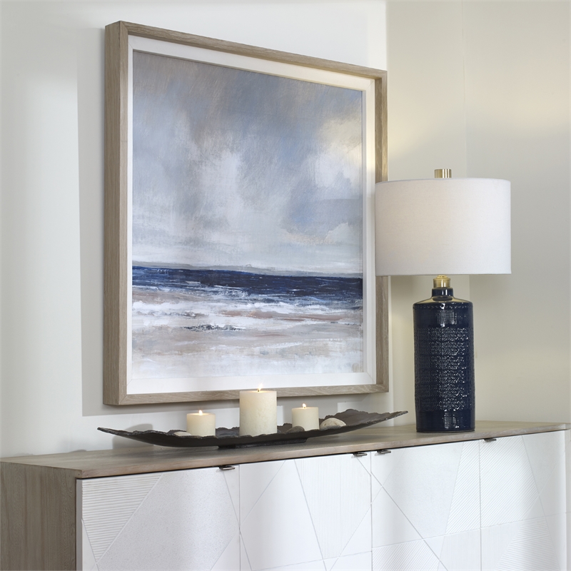 Pemberly Row Distant Land Linen and Pine Wood Framed Print in Multi-Color