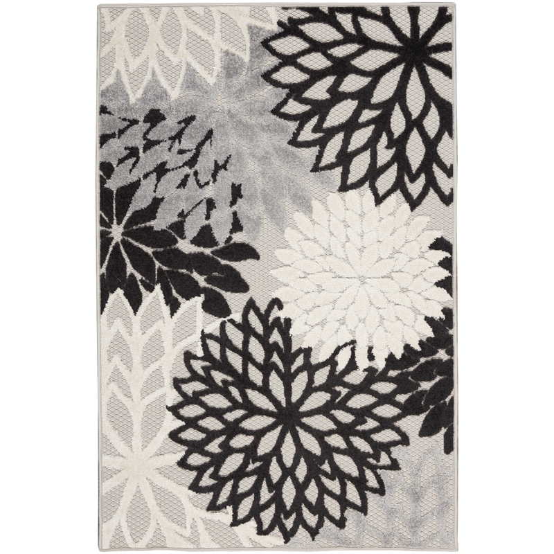 Pemberly Row 3' x 5' Black White Fabric Tropical Area Rug (3' x 5')