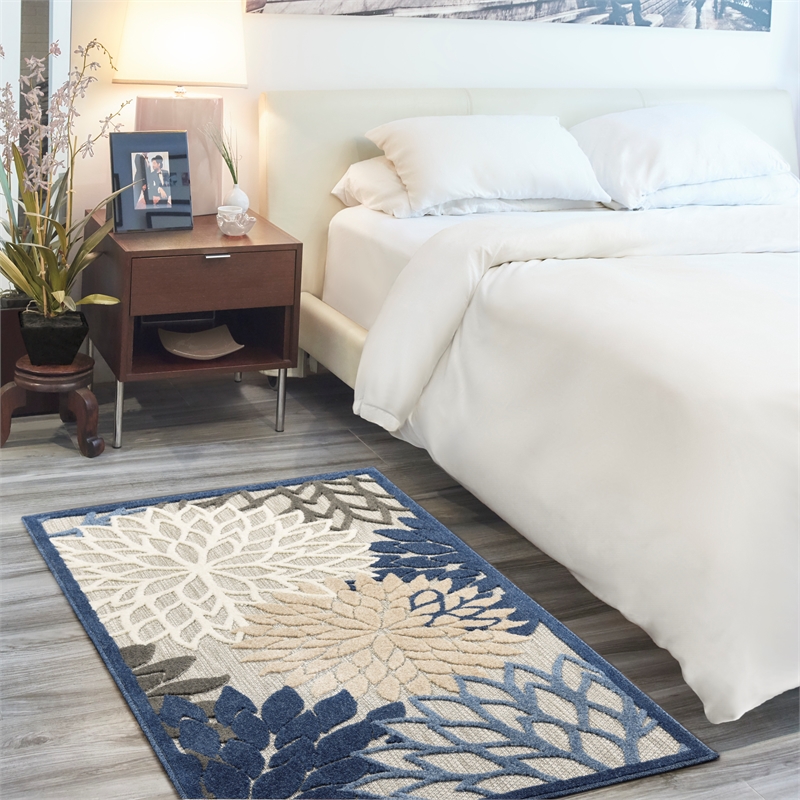 Pemberly Row 3' x 5' Fabric Indoor/Outdoor Rug in Blue/Multi-Color