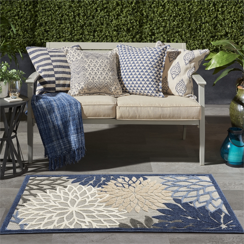 Pemberly Row 3' x 5' Fabric Indoor/Outdoor Rug in Blue/Multi-Color
