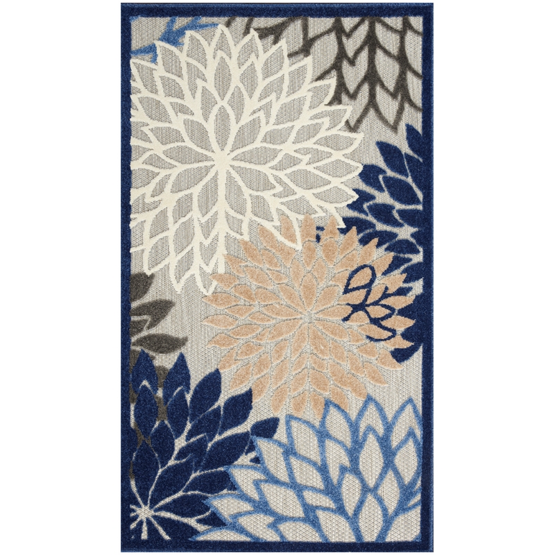 Pemberly Row 3' x 5' Fabric Indoor/Outdoor Rug in Blue/Multi-Color