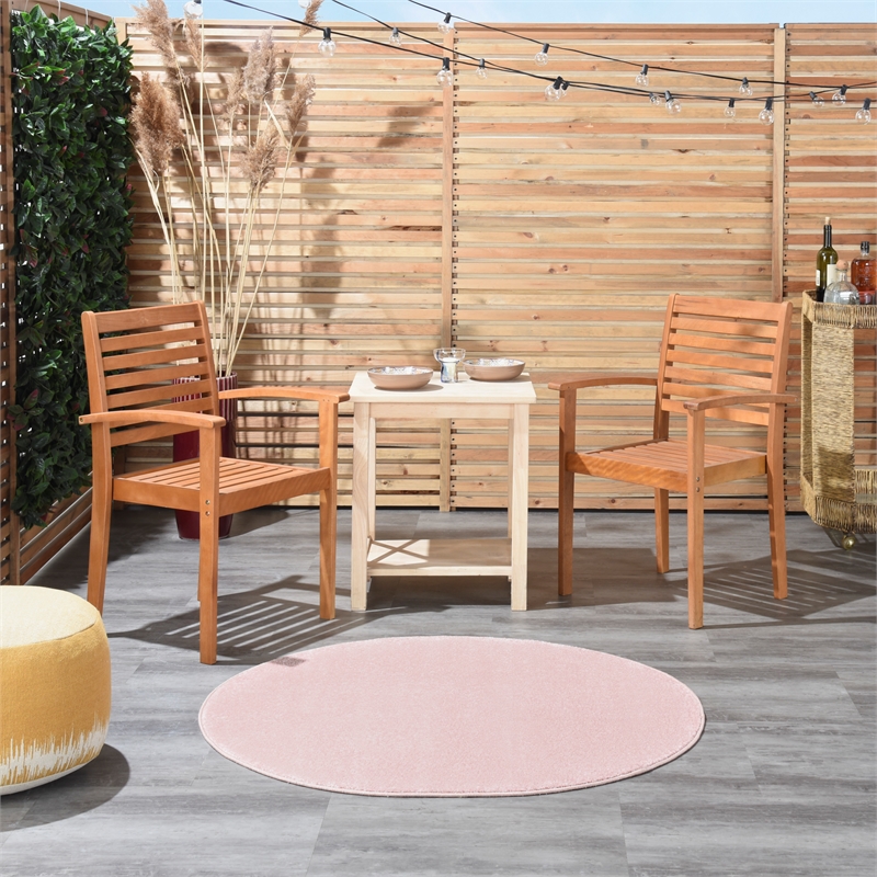 Pemberly Row 4' x Round Pink Fabric Outdoor Area Rug (4' Round)