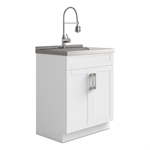 Pemberly Row 28&quot Laundry Cabinet with Faucet and Stainless Steel Sink