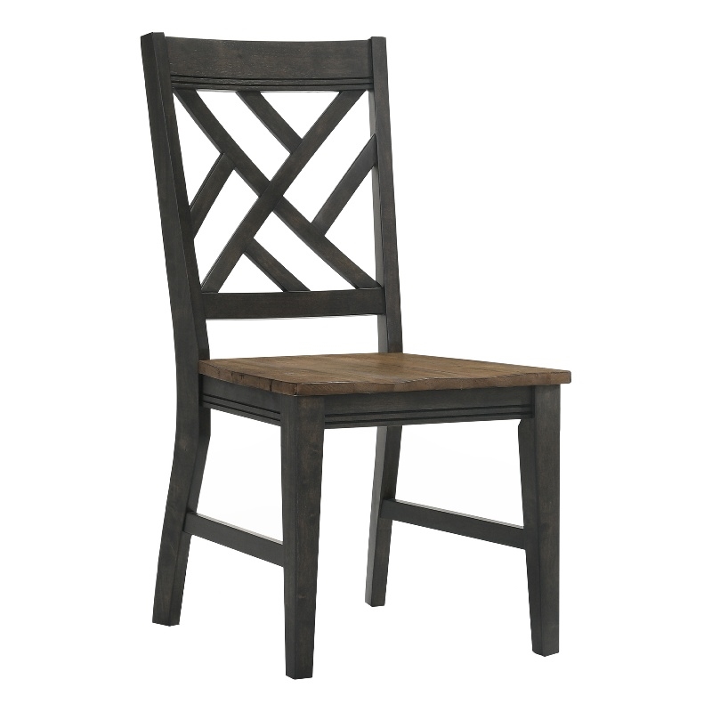 Pemberly Row Wood Lattice Back Chair in Brown/Pecan (Set of 2)