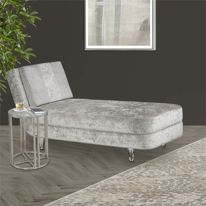 Pemberly Row Stainless Steel & Glass Chairside Table in Silver Mist